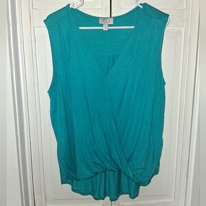 Moco Teal Sleeveless Faux-Wrap Drape Tank